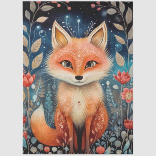 Große Wälder Fox & Florals Dekoupage Seidenpapier (Vorderseite)