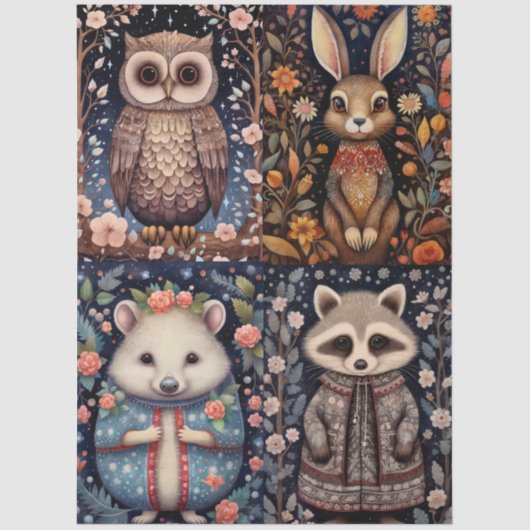 Große Waldtiere mit Blumenbeete Seidenpapier (Vorderseite)