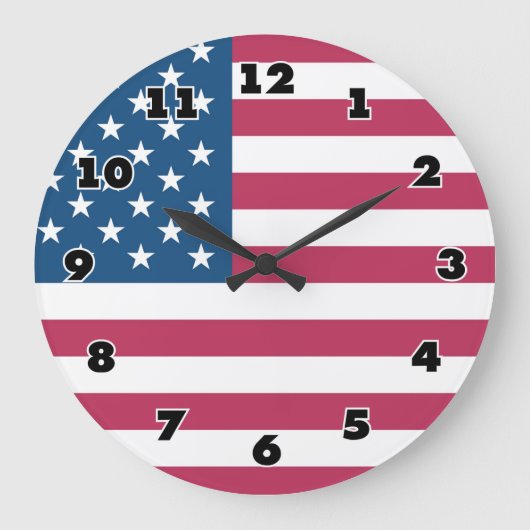 Große Wanduhr unter amerikanischer Flagge (Vorderseite)