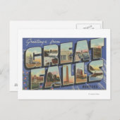 Große Wasserfälle, Montana - Große Buchstabenszene Postkarte (Vorne/Hinten)