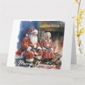 Große Wasserfarbe Traditioneller Weihnachtsmann &  Karte (Gelbe Blume)