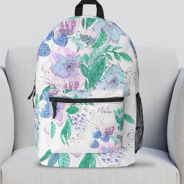 Große Wasserfarbendudelblüten und Blätter Bedruckter Rucksack