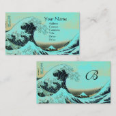 GROSSE WAVE MONOGRAM Aqua Blau, Aquamarin Visitenkarte (Vorne/Hinten)