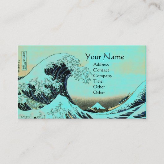 GROSSE WAVE MONOGRAM Aqua Blau, Aquamarin Visitenkarte (Vorderseite)