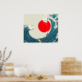 GROSSE WAVE UND ROTE SONNE Blau Weiß Nautik Poster (Küche)