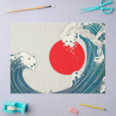 GROSSE WAVE UND ROTE SONNE Blau Weiß Nautik Seidenpapier (Basteln)