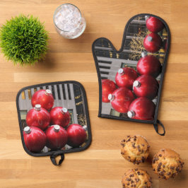 Große Weihnachtsballschmuck im NYC Ofenhandschuh & Topflappen-Set