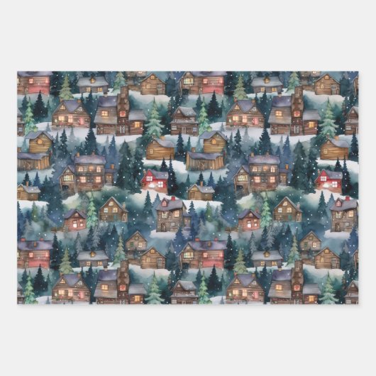Große Weihnachtshütten Wasserfarbe Geschenkpapier Set (Vorderseite)