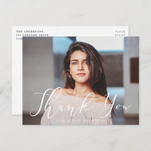 Grosse Weiß Script Foto Abschluss Vielen Dank Postkarte (Vorne/Hinten)
