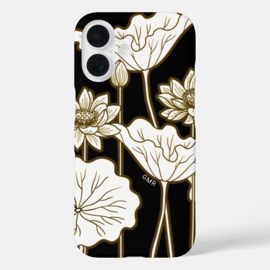 Große weiße Blume auf Schwarz mit Khaki Trim Case-Mate iPhone Hülle (Rückseite)