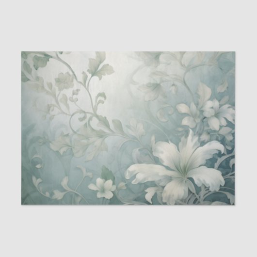 Große weiße Blume Scroll Style Blätter und Stiele Seidenpapier (Vorderseite)