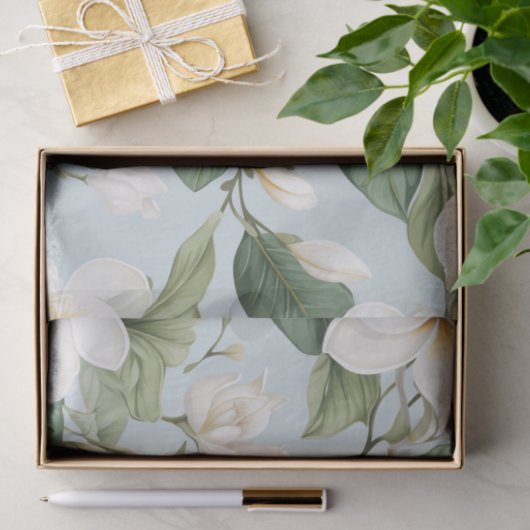 Große weiße botanische Blume mit Grünflächen Seidenpapier (Geschenk)