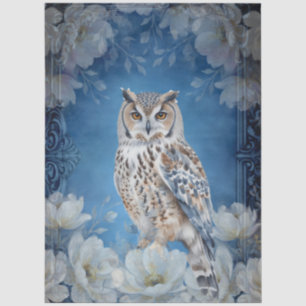 Große Weiße Florale Scheune Eule Decoupage Seidenpapier