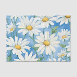 Große weiße Gänseblümchen auf einem himmelblauen H Seidenpapier