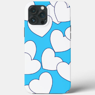 Große weiße Herzen auf schöne blaue iPhone 13 Pro Max Hülle