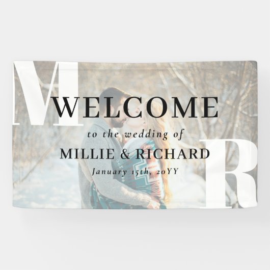 Große weiße Initialen Foto Moderne Hochzeit Willko Banner (Horizontal)