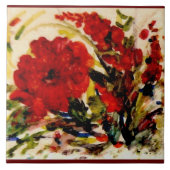 Große weiße Keramik Kachel, schöne Blumen in Rot! Fliese (Vorderseite)