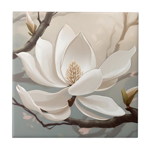 Große weiße Magnolische Blume Fliese (Vorderseite)