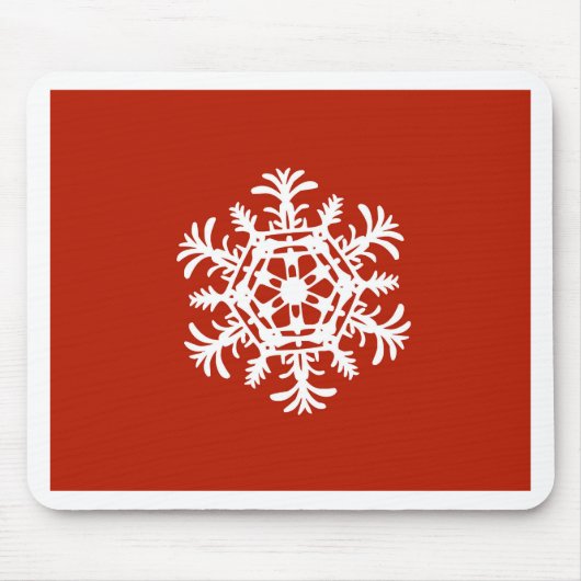 Große weiße Schneeflocke in Rot Mousepad (Vorne)