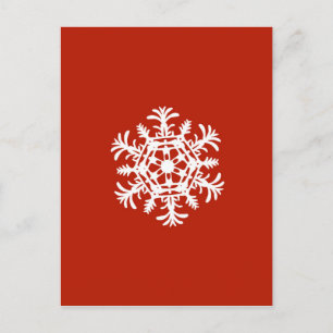 Große weiße Schneeflocke in Rot Postkarte