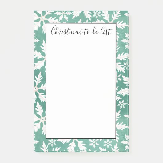 Große weiße Schneeflocken fallen grüne Weihnachten Post-it Klebezettel (Vorderseite)