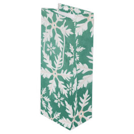 Große weiße Schneeflocken fallen ins Grüne Geschenktüte Für Weinflaschen