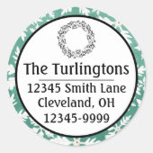 Große weiße Schneeflocken Fallende grüne Rücksende Runder Aufkleber (Vorderseite)