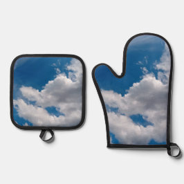 Große weiße Wolken Ofenhandschuh & Topflappen-Set
