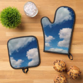 Große weiße Wolken Ofenhandschuh & Topflappen-Set (Oben Unten)