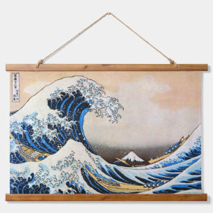 Große Welle, Hokusai, Ukiyo-e Wandteppich Mit Holzrahmen