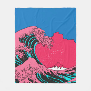 Große Welle im Vaporwave-Pop-Art-Stil. Ansicht auf Fleecedecke
