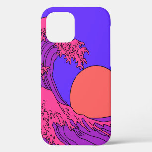Große Welle im Vaporwave-Pop-Art-Stil. Ansicht auf iPhone 12 Hülle