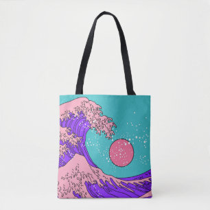 Große Welle im Vaporwave-Pop-Art-Stil. Ansicht auf Tasche
