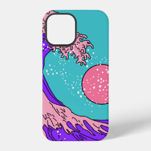 Große Welle im Vaporwave-Pop-Art-Stil. Blick auf d iPhone 12 Hülle
