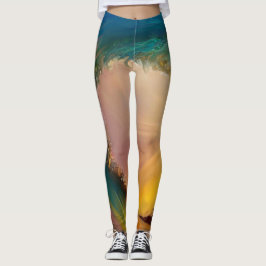 Große Welle mit Sonnenuntergang und abstrakten Wir Leggings