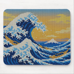 Große Welle Mount Fuji Sonnenuntergang Pixel Art Mousepad