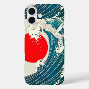 GROSSE WELLE UND ROTE SONNE Blau Weiße Seefahrt iPhone 16 Plus Hülle