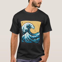 Große Welle unter einem gelben Himmel. Vektorgrafi T-Shirt
