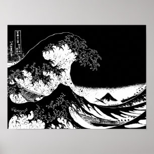 Große Welle von Kanagawa Schwarz-Weiß Poster