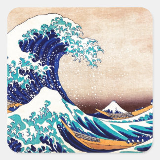 Große Welle von Kanagawa Vintage japanische Druckk Quadratischer Aufkleber