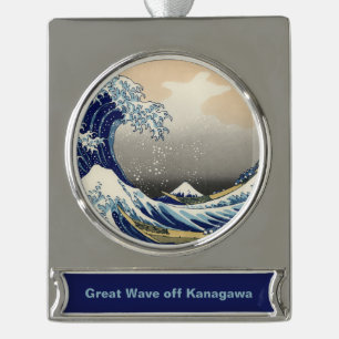 Große Welle vor Kanagawa & Berg Fuji Japan Meer Banner-Ornament Silber