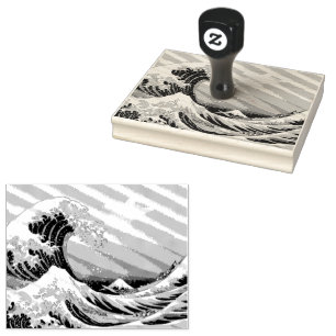 Große Welle vor Kanagawa & Berg Fuji Japanisches M Gummistempel