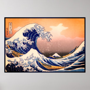 Große Welle vor Kanagawa & Berg Fuji Japanisches M Poster