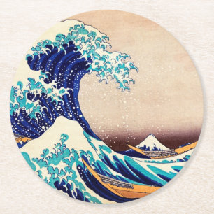 Große Welle vor Kanagawa Japanische Vintage-Fine-A Runder Pappuntersetzer
