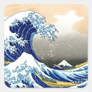 Große Welle weg von Kanagawa ~ Hokusai Quadratischer Aufkleber