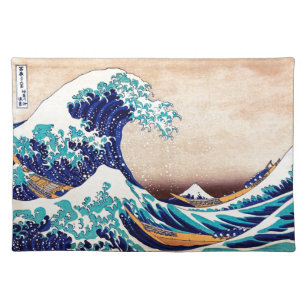 Große Welle weg von Kanagawa-Japaner Woodblock Stofftischset