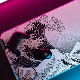 Große Welle xxl Gaming in Schwarzweiß-Kontur Schreibtischunterlage