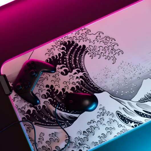 Große Welle xxl Gaming in Schwarzweiß-Kontur Schreibtischunterlage