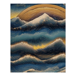 Große Wellen von Kanagawa Vintage-Malerei, Welle Poster