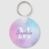 Große Whit Monogram und Lila Skriptname Iridescent Schlüsselanhänger (Rückseite)